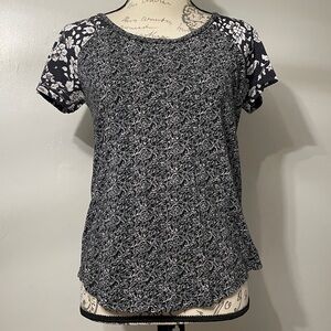 Lucky Brand Black and White Floral Short Sleeve Top
